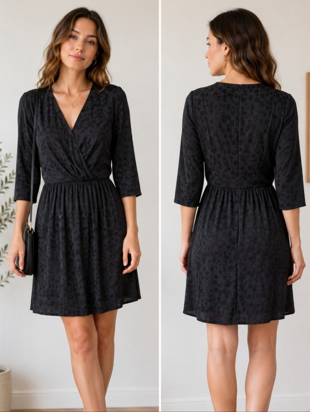 Sandro Paris Black Wrap Dress Polka Dot Jacquard V Neck Size Small